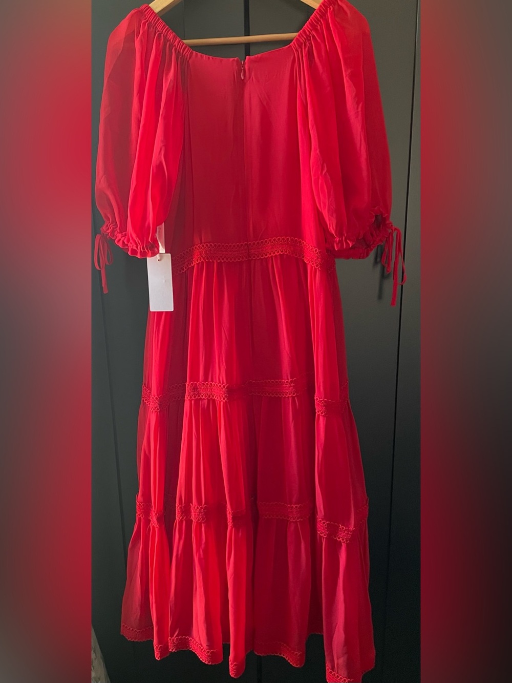 NWOT Red Goji Rachel Parcell Puff-Sleeved Tiered Maxi Dress - Picture 2 of 7